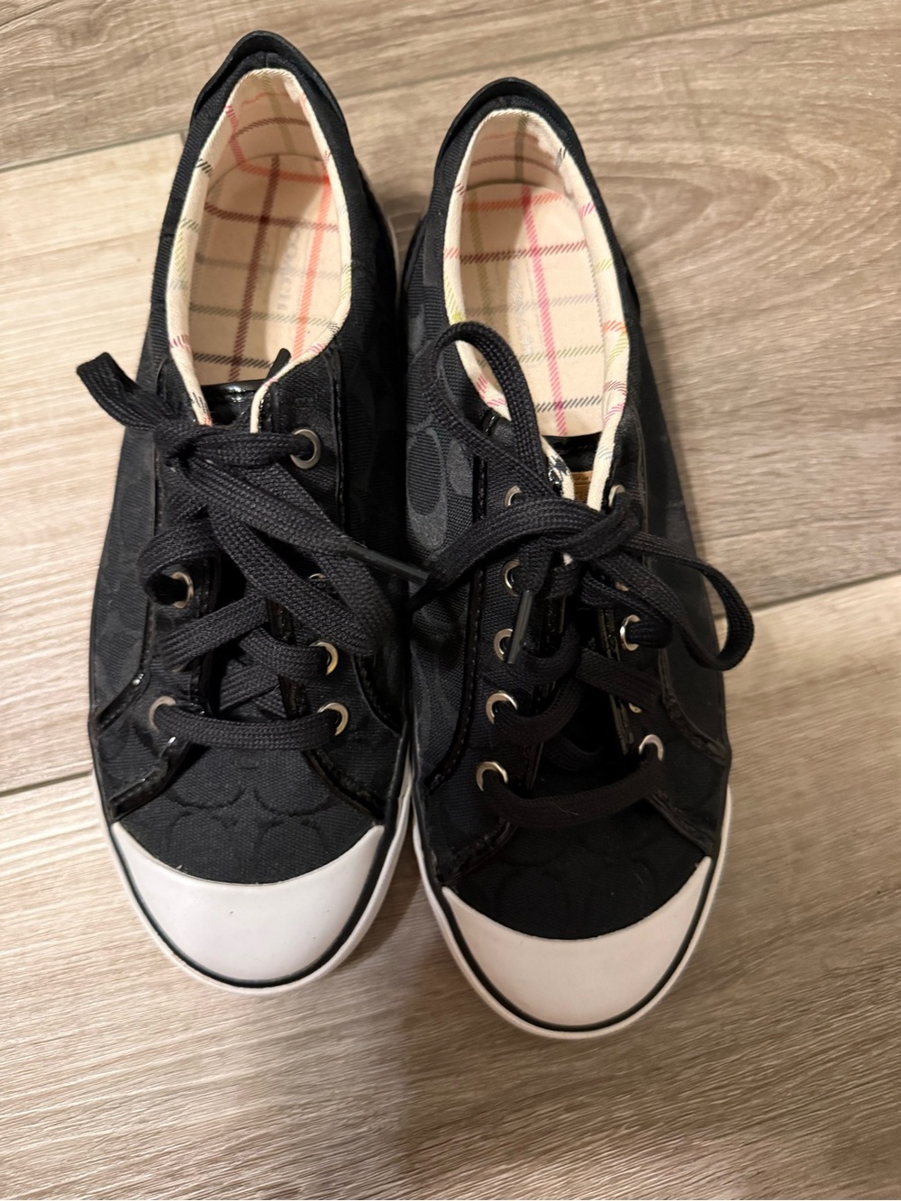 Coach Black Low-Top Logo Lace-Up Sneakers with White Toe - Picture 4 of 7